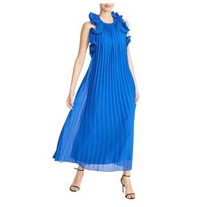 AMUR Blue Meray Maxi Dress with Pleats and Ruffle Detail. Size12. $259 Retail